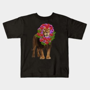 Lion with flower head, Love Lions, Big Cat Kids T-Shirt